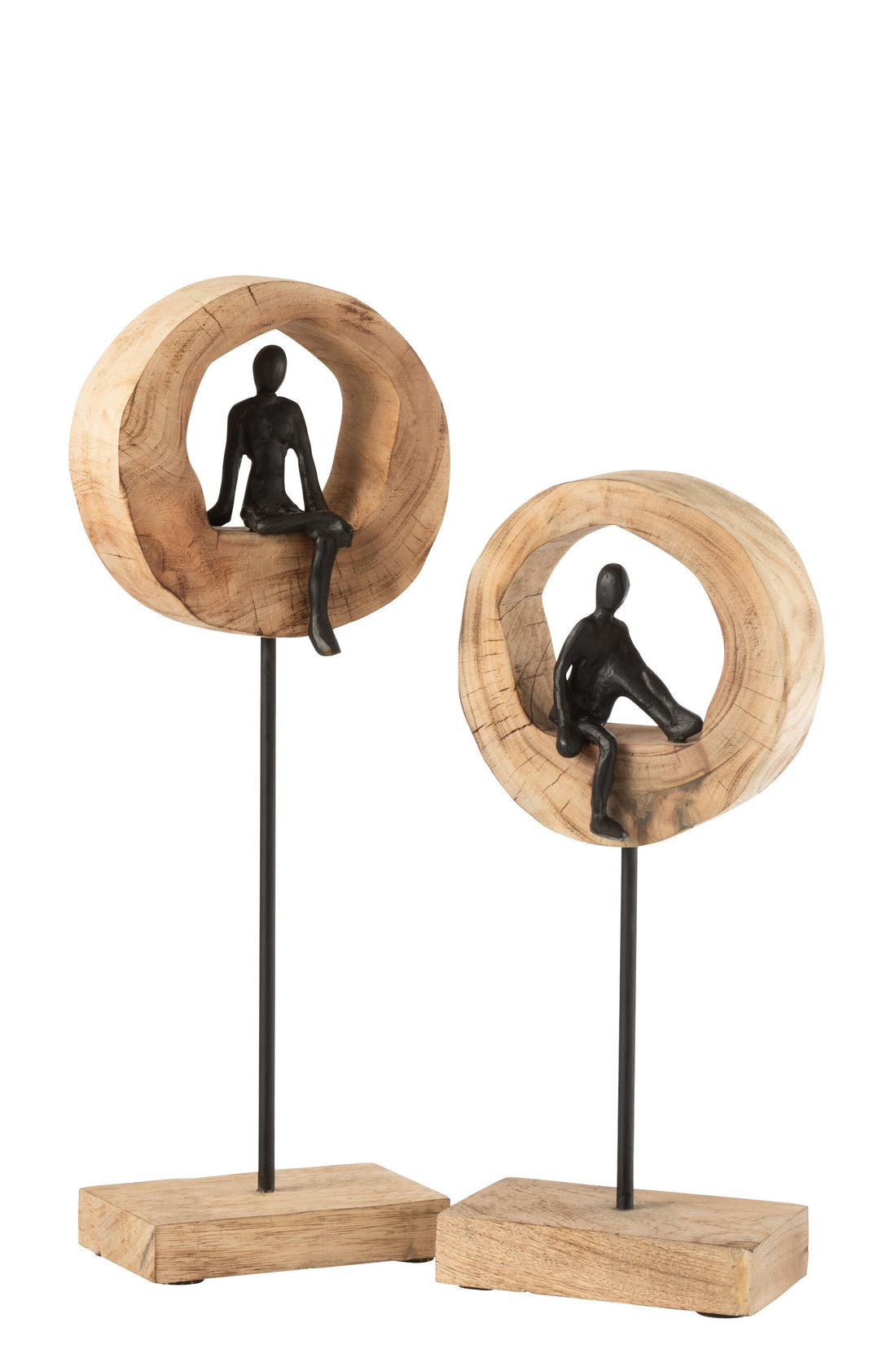 J-Line Figuur Denk Ring Hoog Mango Hout/Aluminium Zwart