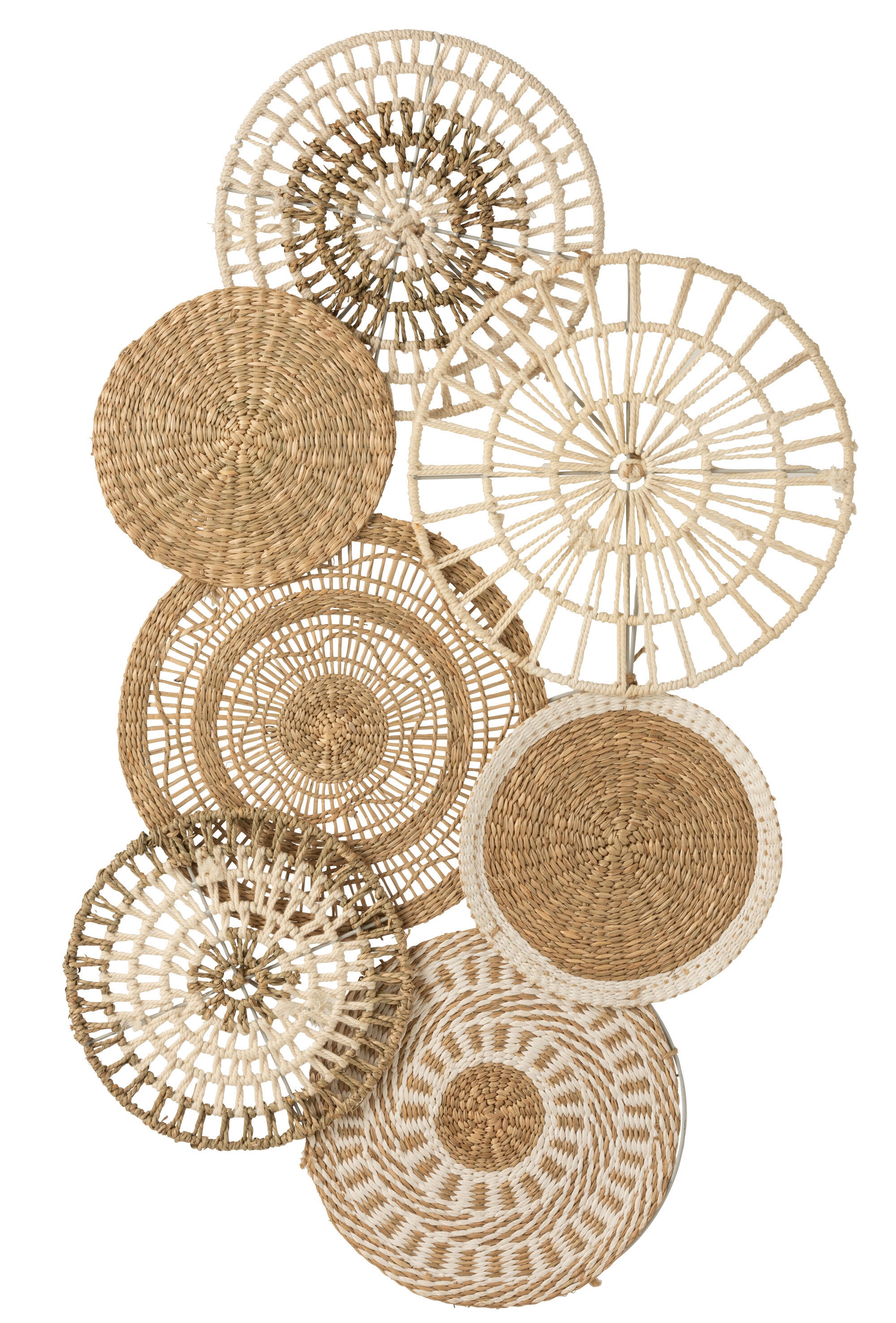 Wanddecoratie Cirkels Zeegras/Katoen Natuur/Wit