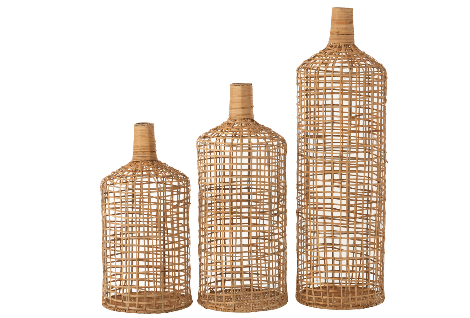 J-Line Set Van 3 Vaas Decoratie Bamboe Naturel - 80.00 cm hoog