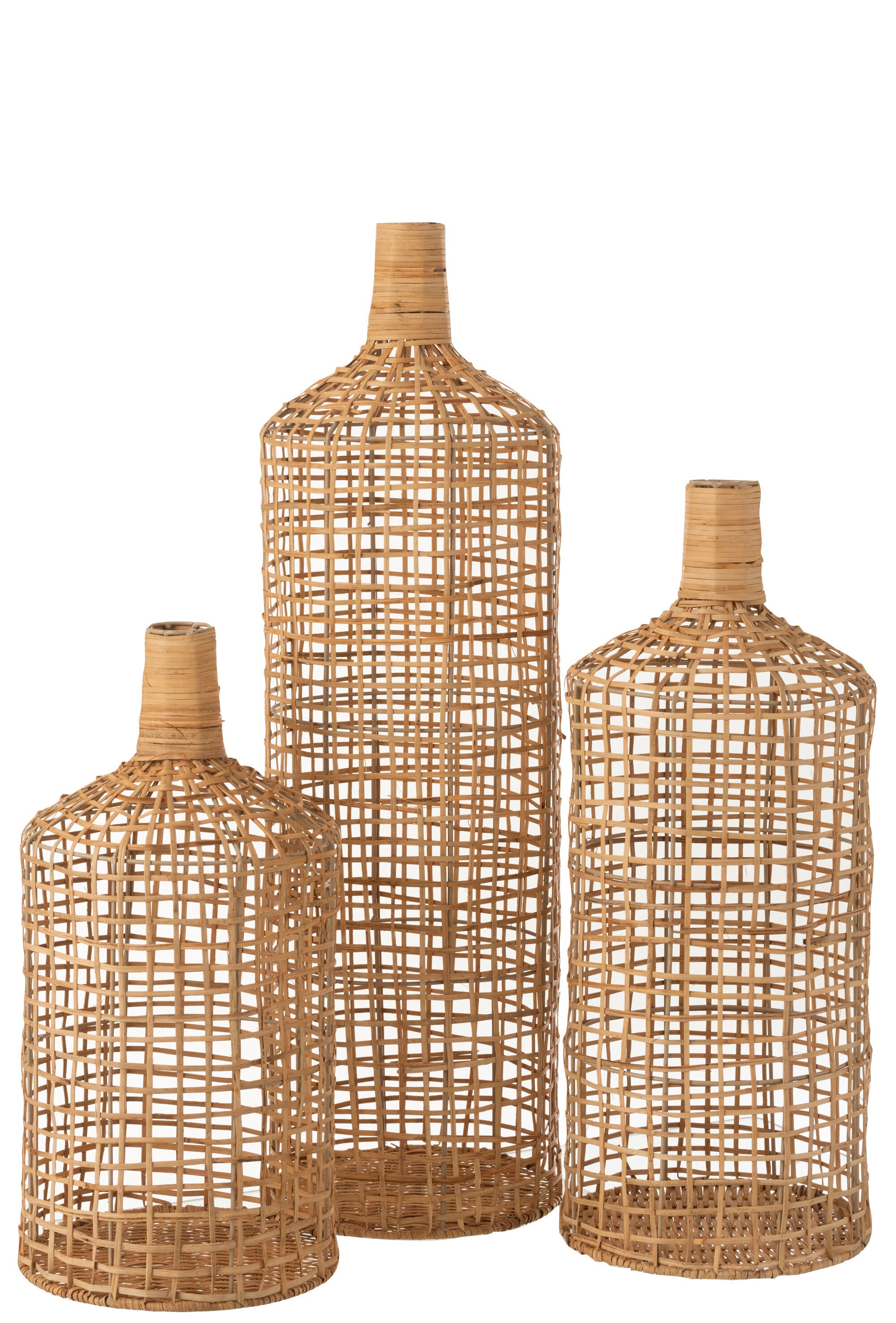 J-Line Set Van 3 Vaas Decoratie Bamboe Naturel - 80.00 cm hoog