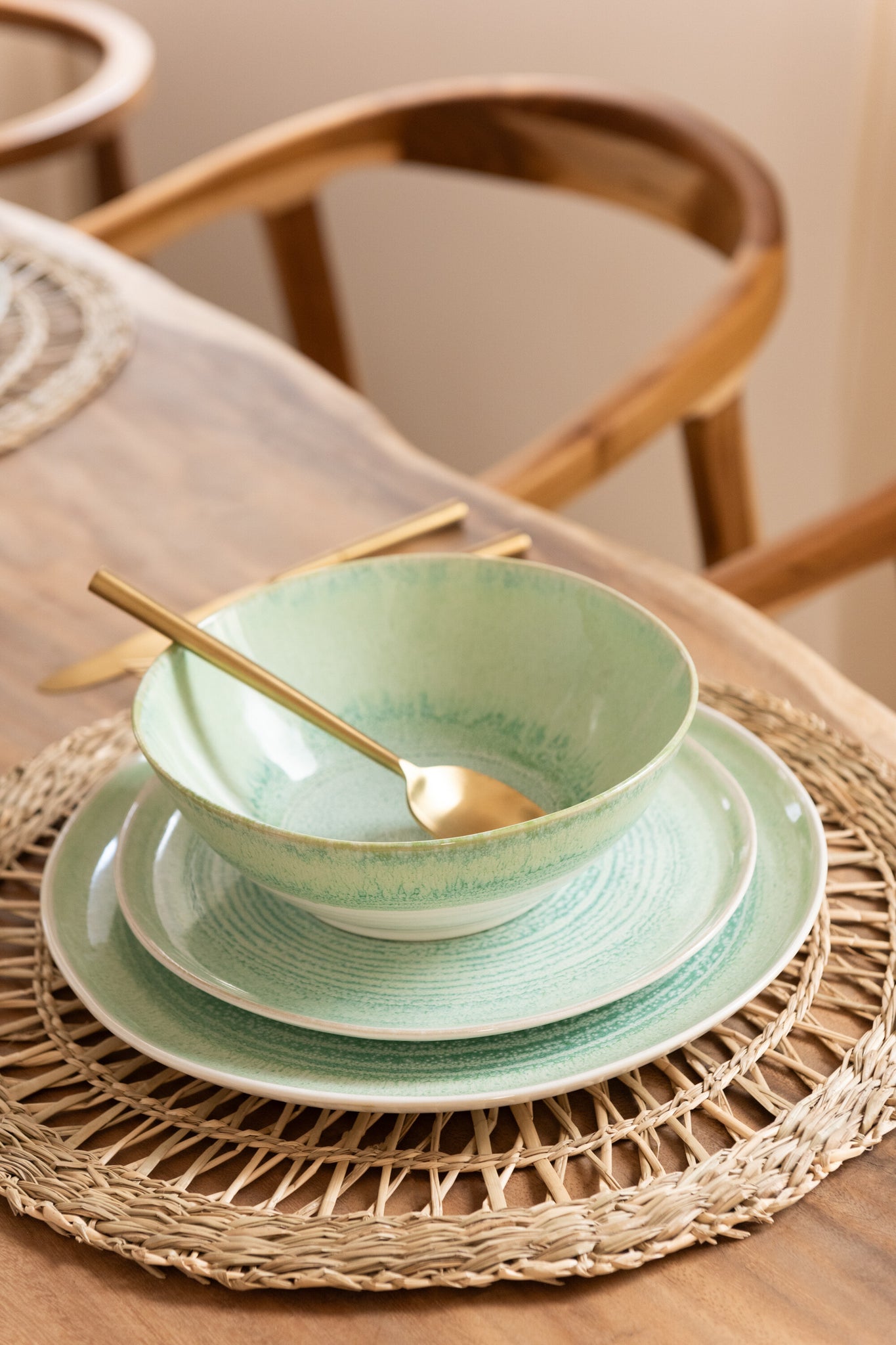 J-Line Rond Zeegras placemat - jute - naturel - 6x