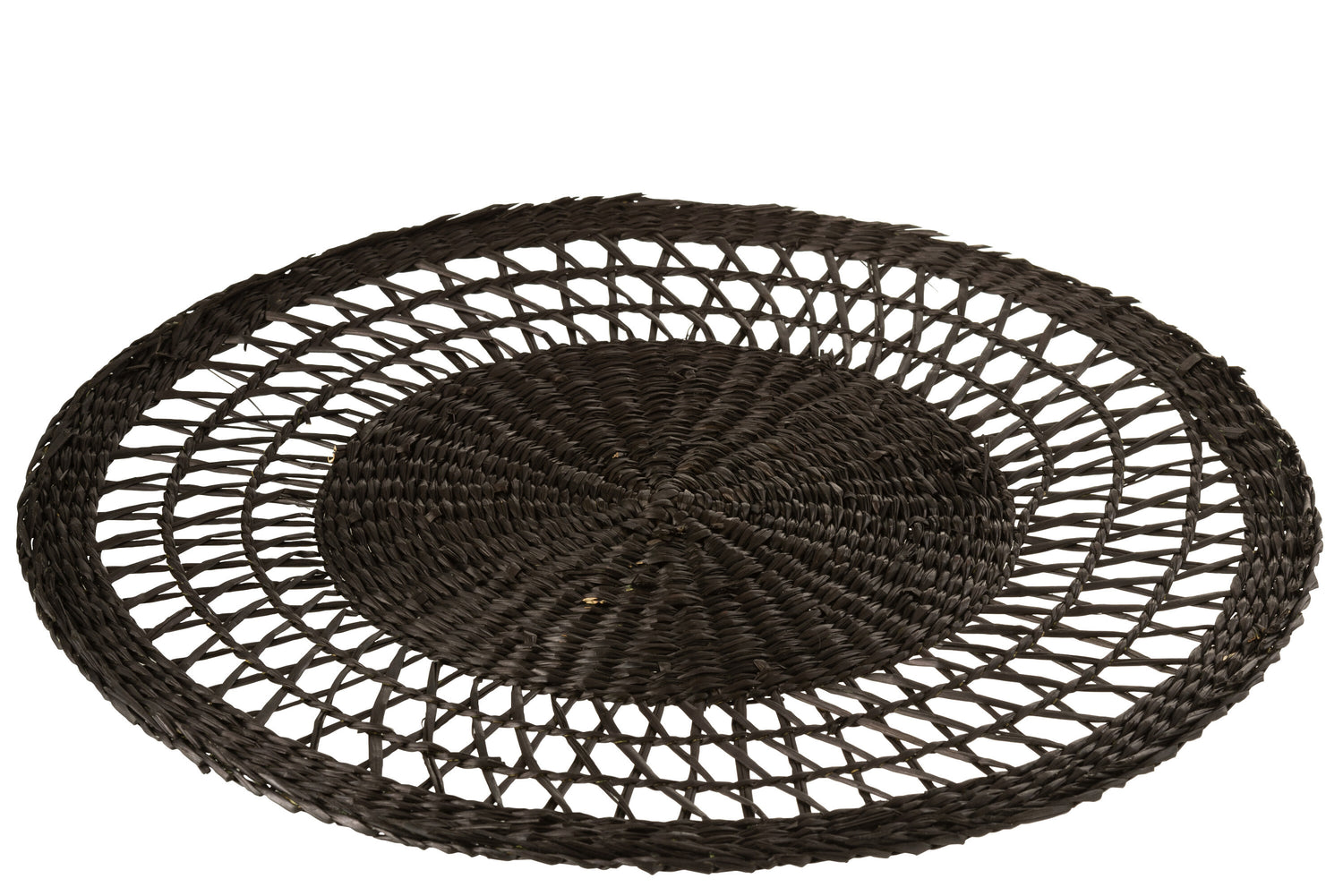 J-Line Rond Zeegras placemat - jute - zwart - 6x
