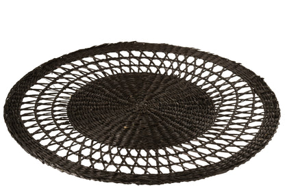 J-Line Rond Zeegras placemat - jute - zwart - 6x