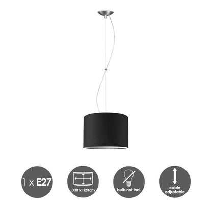 hanglamp Deluxe met lampenkap, E27, zwart, 30cm