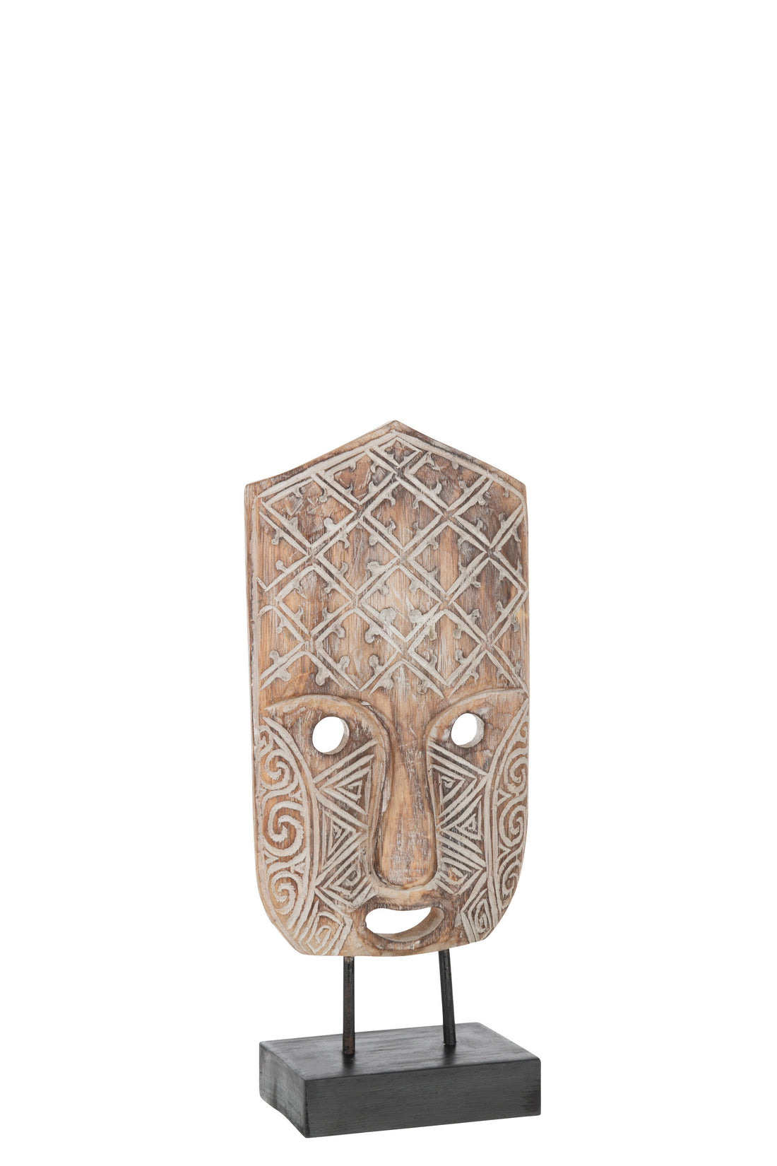 J-Line Figuur Masker Primitief Op Voet Alabasia Hout Bruin/Wit Small