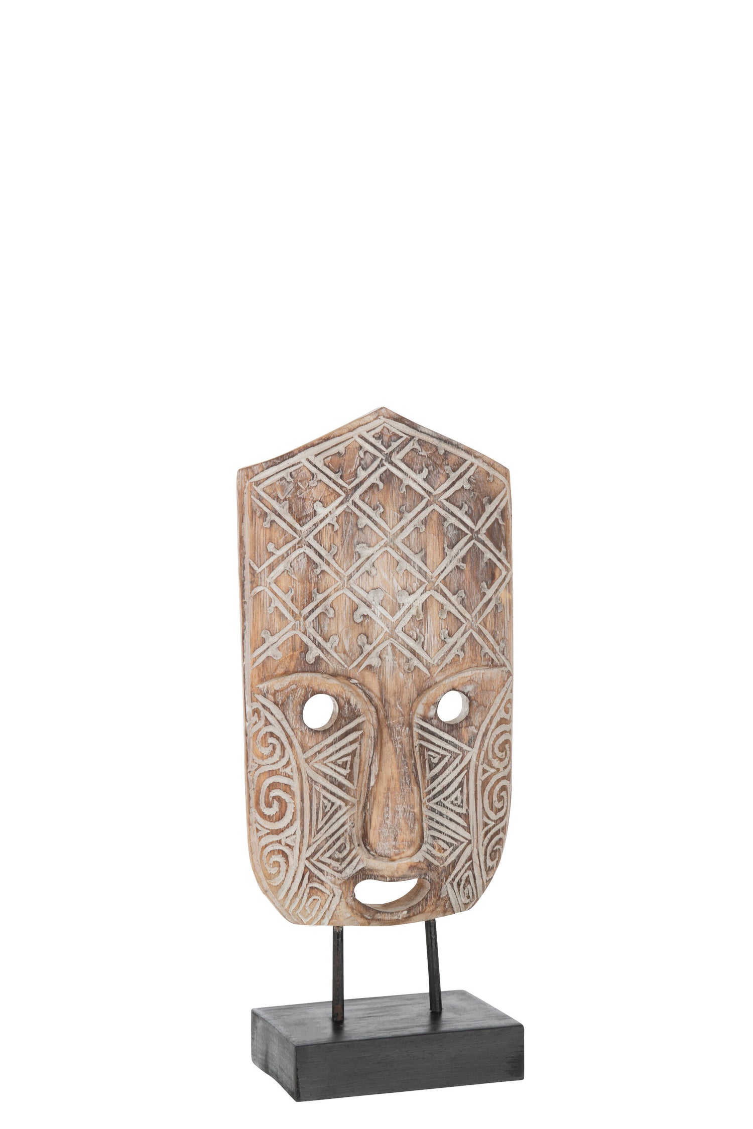 J-Line Figuur Masker Primitief Op Voet Alabasia Hout Bruin/Wit Small