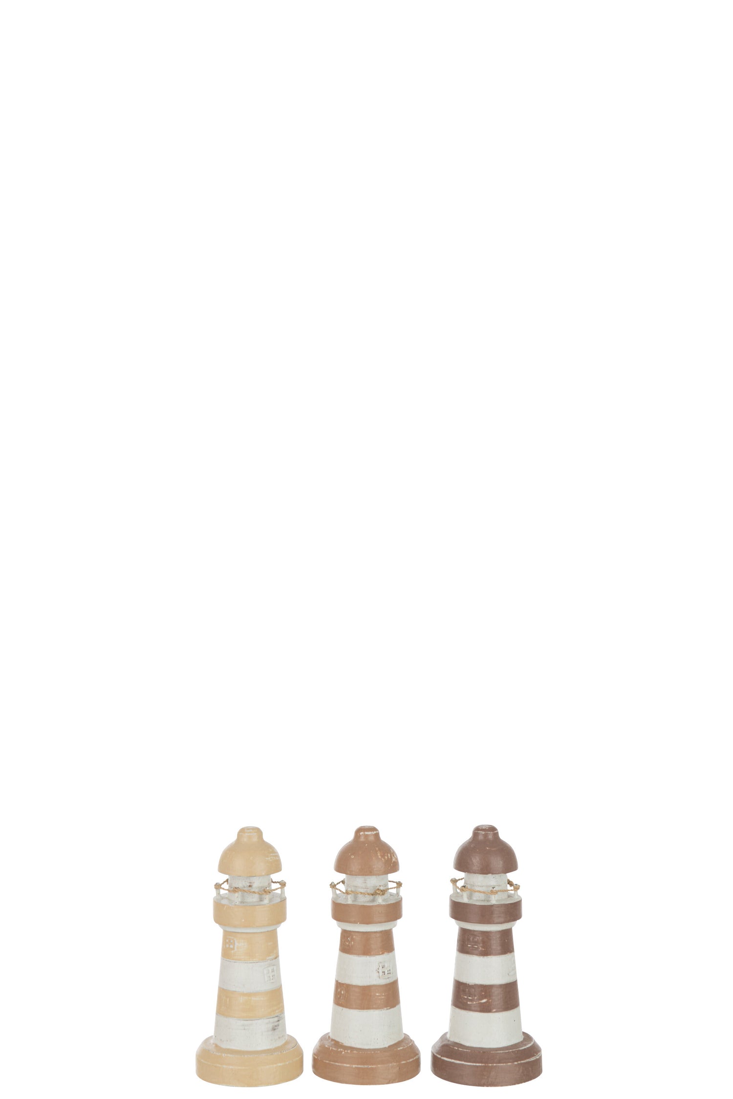 Vuurtoren Albasia hout bruin/wit Kleine assortiment van 3