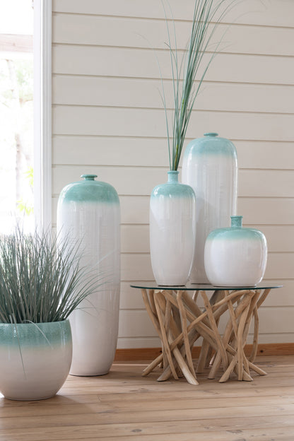 Salontafel met takken van teakhout natuur/glas