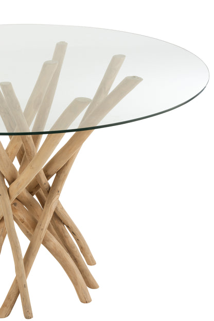 Eettafel Branches Rond Teakhout Natuurlijk/Glas