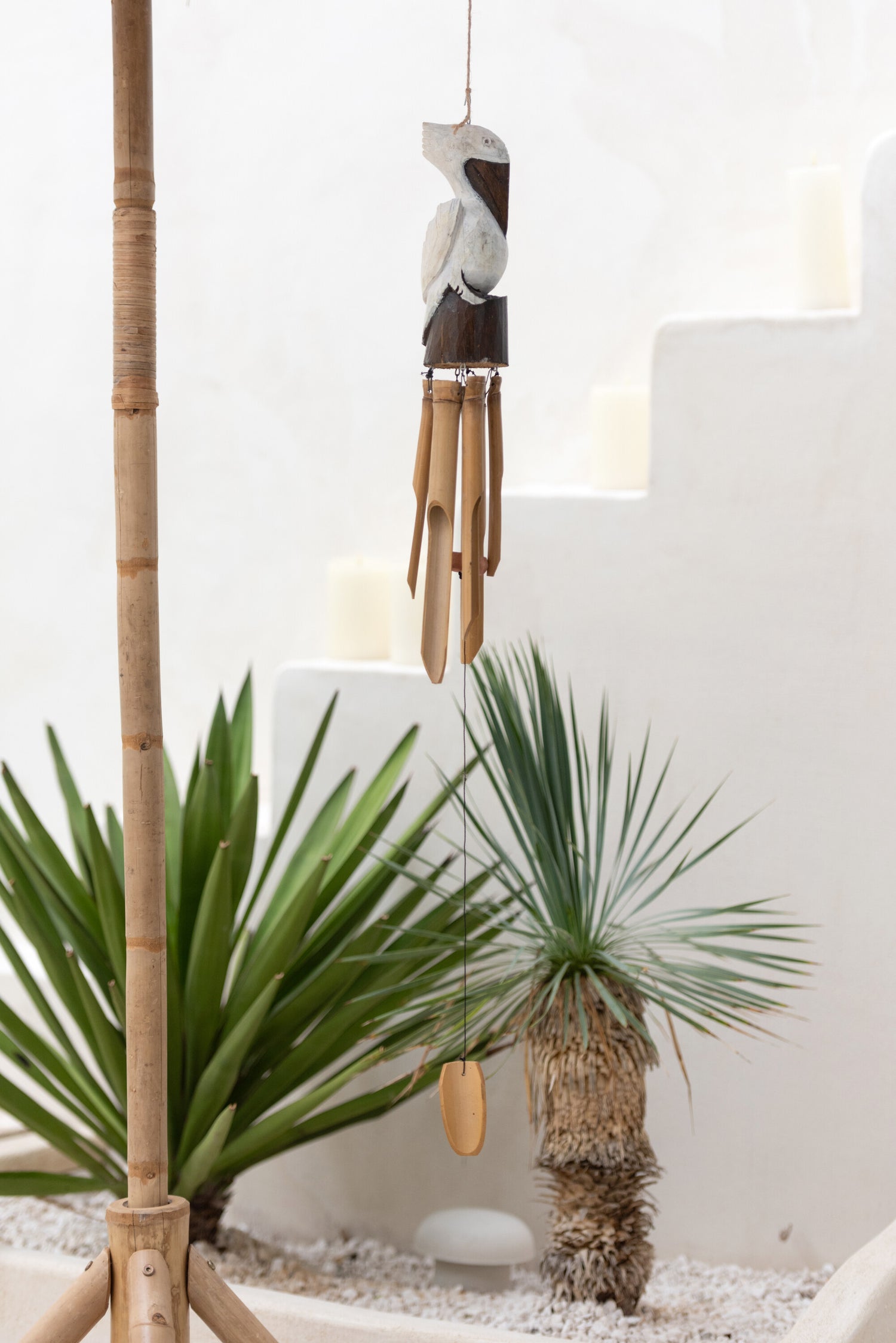 Windgong Pelikaan Albasia Hout/Bamboe Wit/Bruin