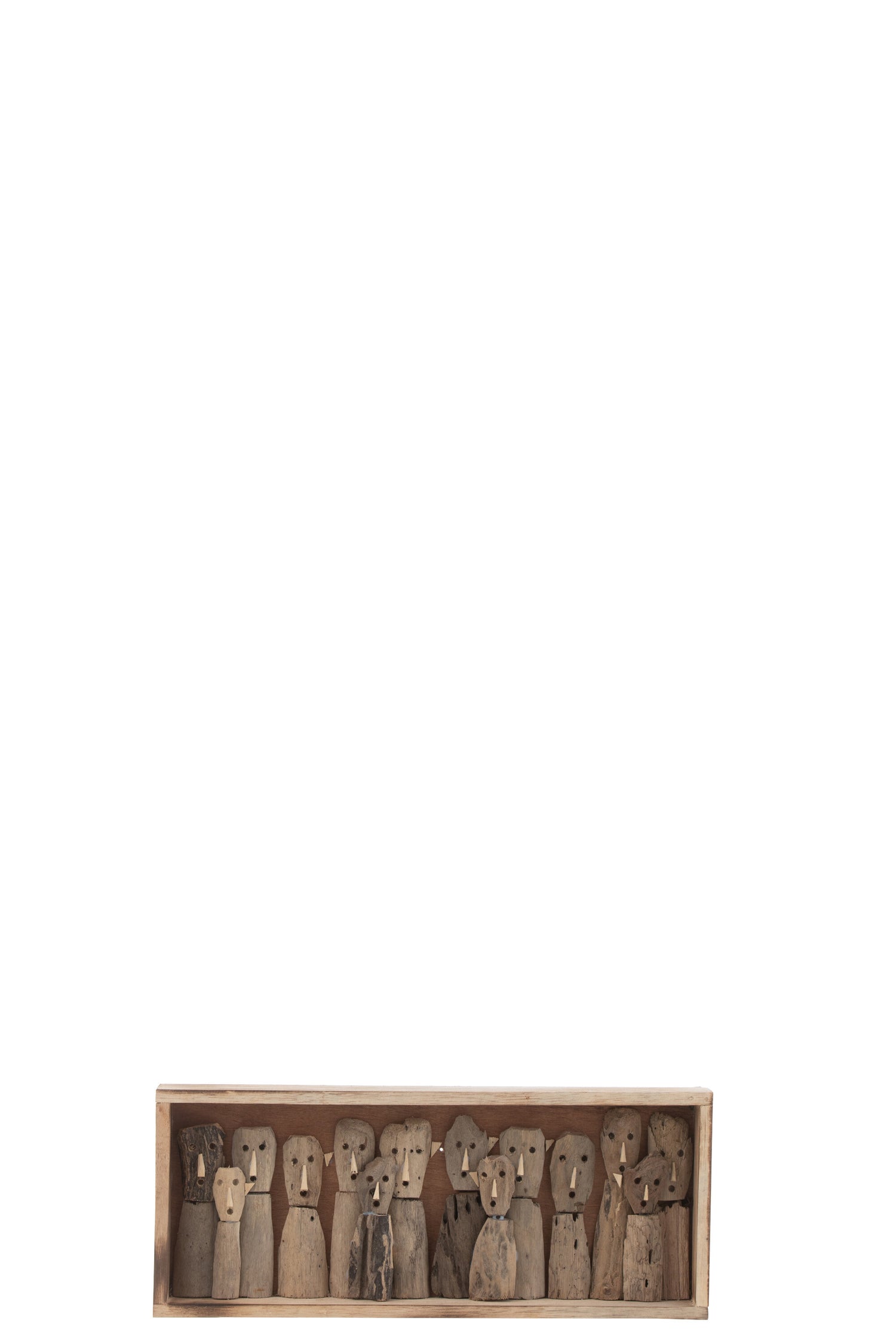 J-Line Muurdecoratie Familie Masks Vakjes Gerecycleerd Hout Naturel Small