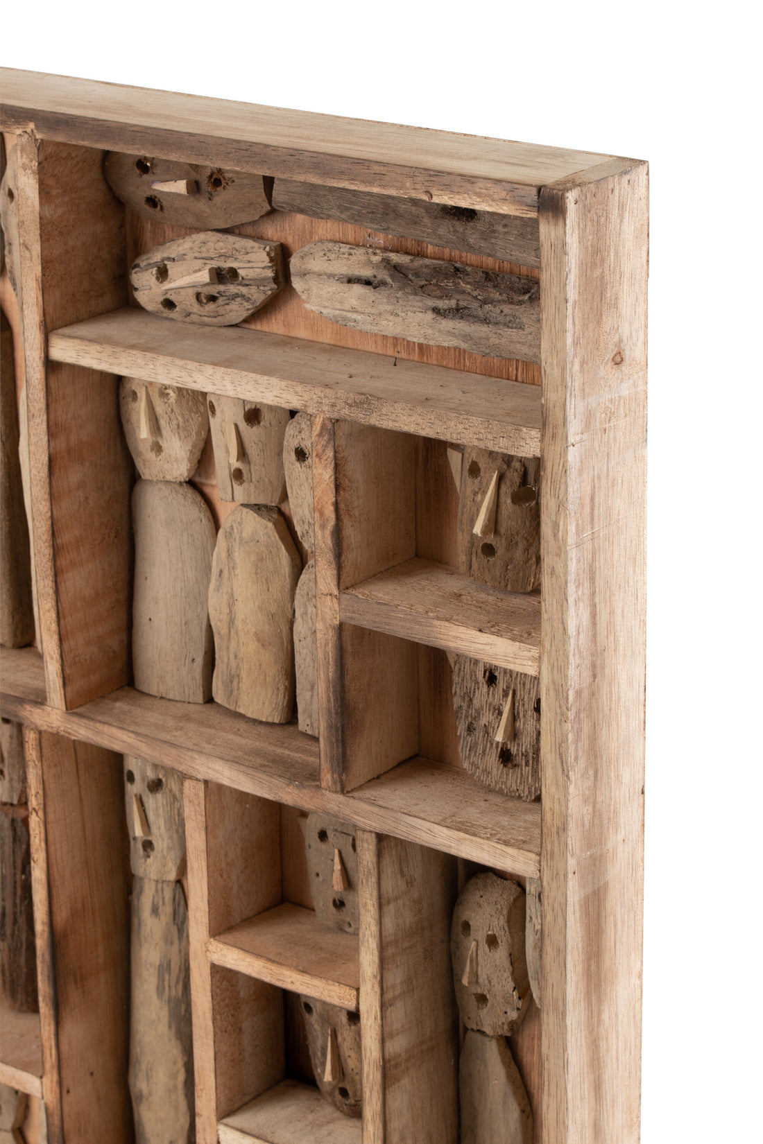 Wanddecoratie Familie Masker Compartimenten Gerecycled Hout Natuurlijk Groot