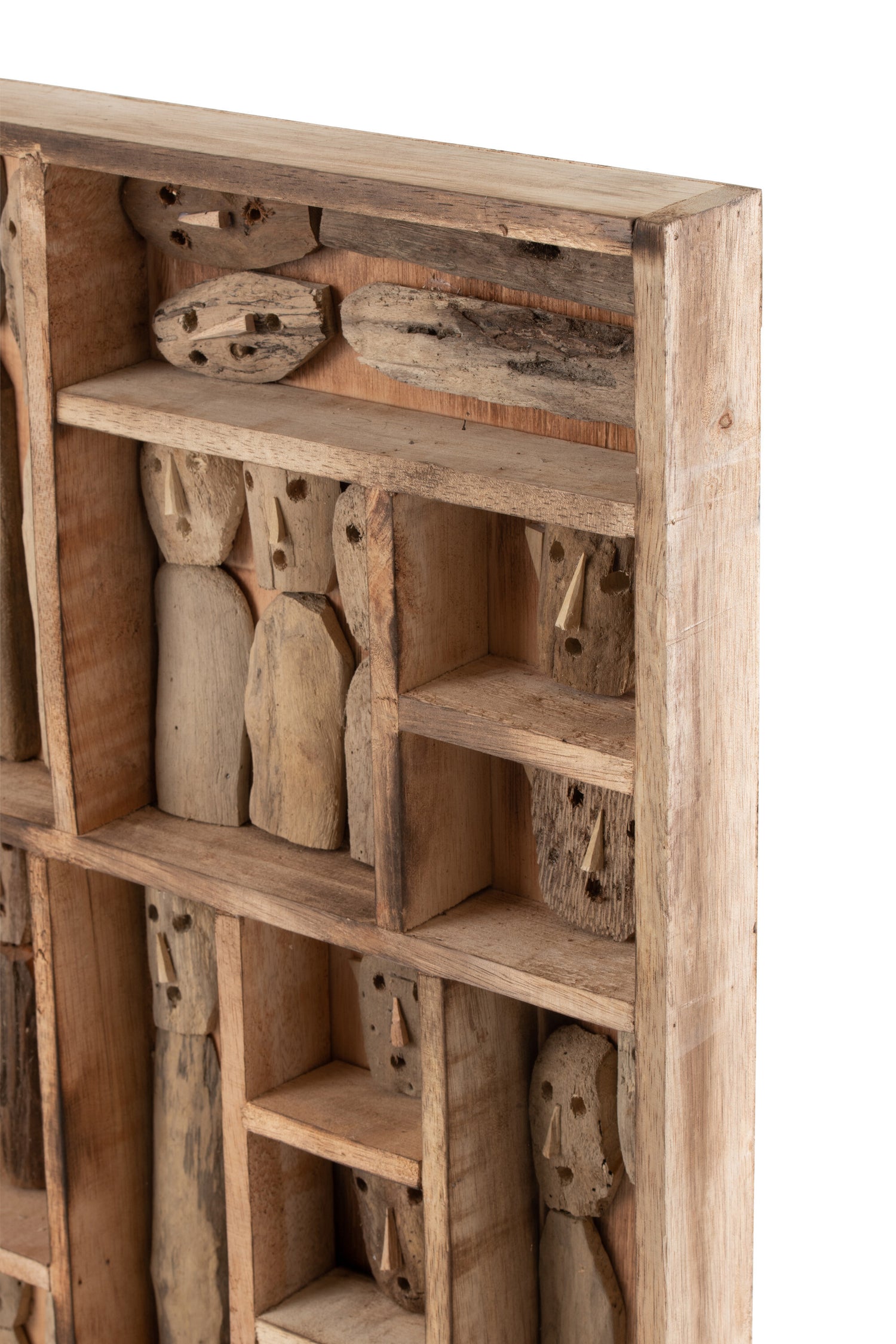 Wanddecoratie Familie Masker Compartimenten Gerecycled Hout Natuurlijk Groot