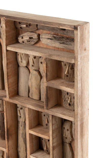 Wanddecoratie Familie Masker Compartimenten Gerecycled Hout Natuurlijk Groot