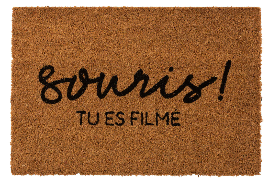 J-Line Souris! deurmat - kokosvezel - naturel/ zwart