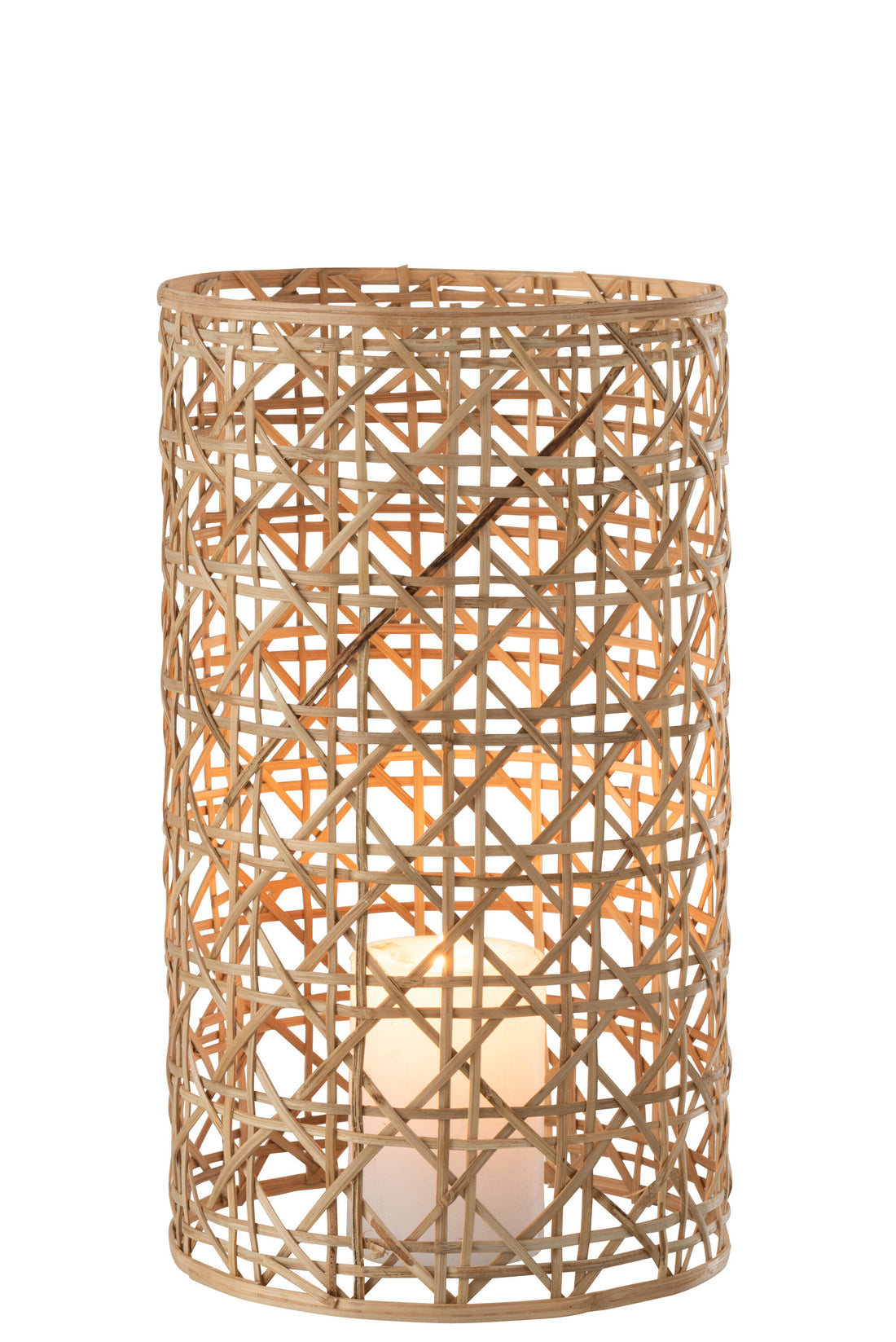 J-Line lantaarn Candice Glas/Riet Naturel Large