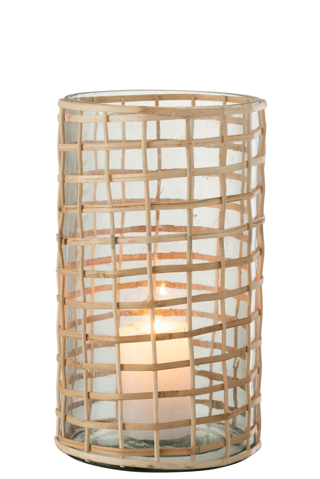 J-Line Lantaarn Violet Glas/Riet Naturel Groot