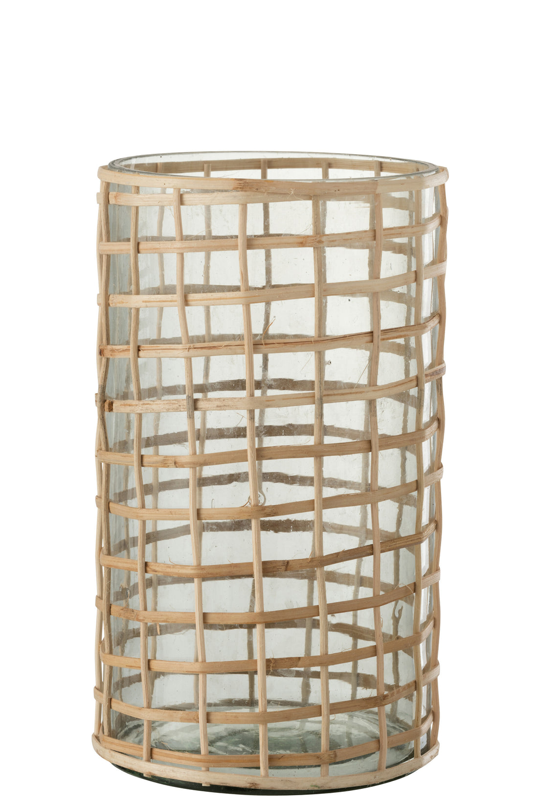 J-Line Lantaarn Violet Glas/Riet Naturel Groot