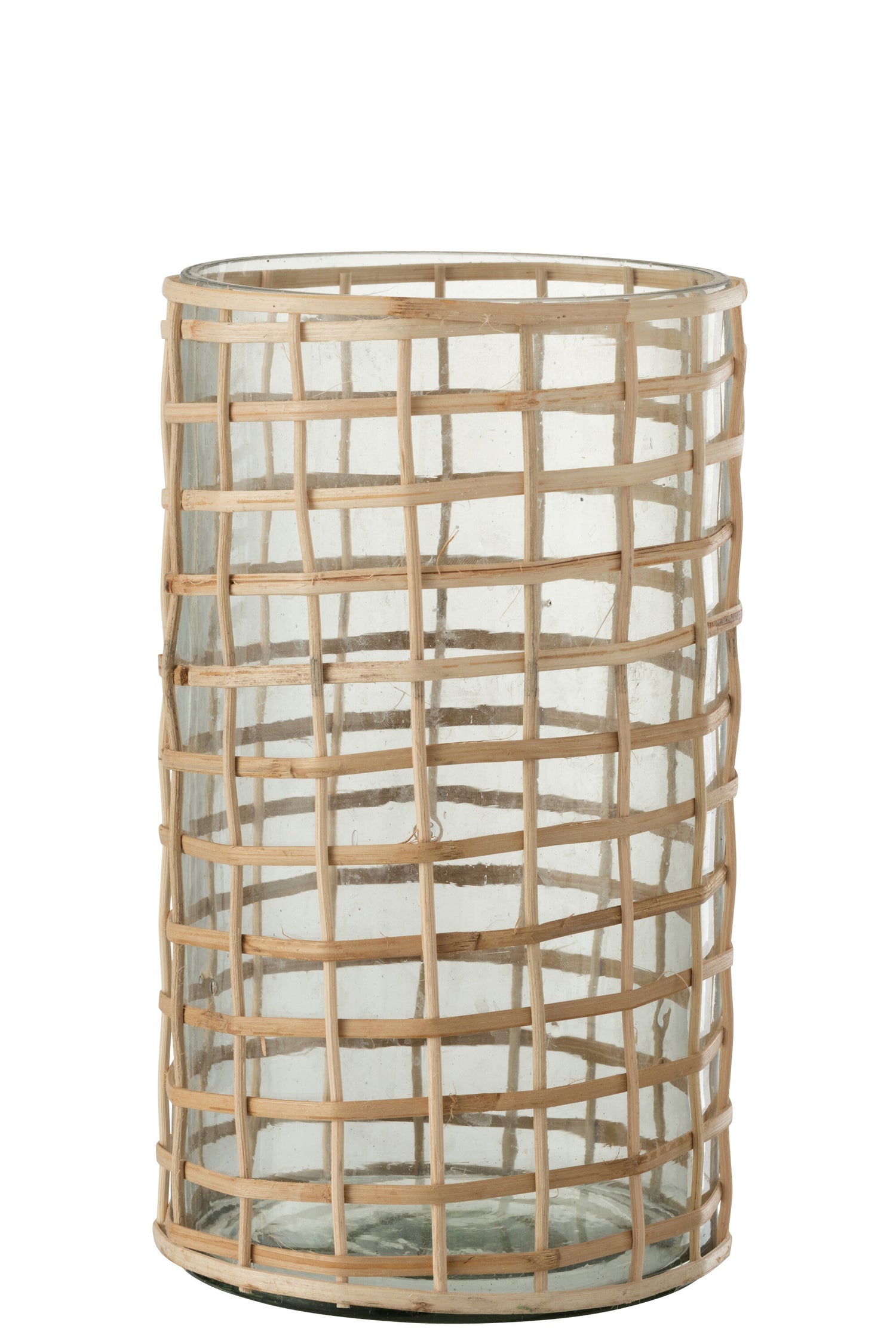 J-Line Lantaarn Violet Glas/Riet Naturel Groot