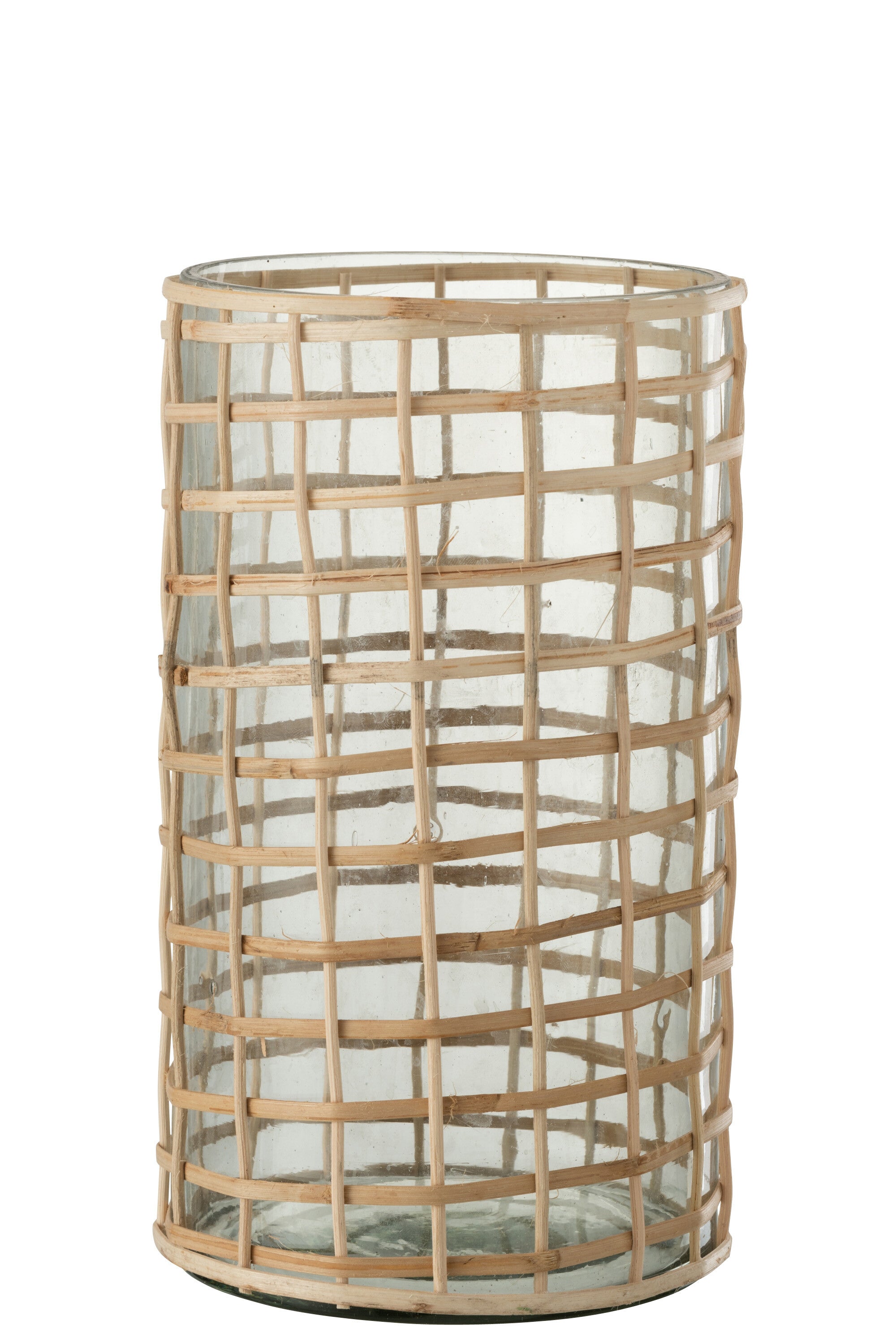 J-Line Lantaarn Violet Glas/Riet Naturel Groot