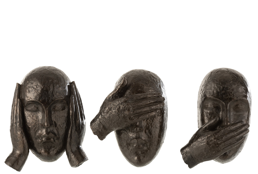 Beeld Hangend Hoor/Zie/Zeg Geen Kwaad Poly Donkerbruin Set van 3
