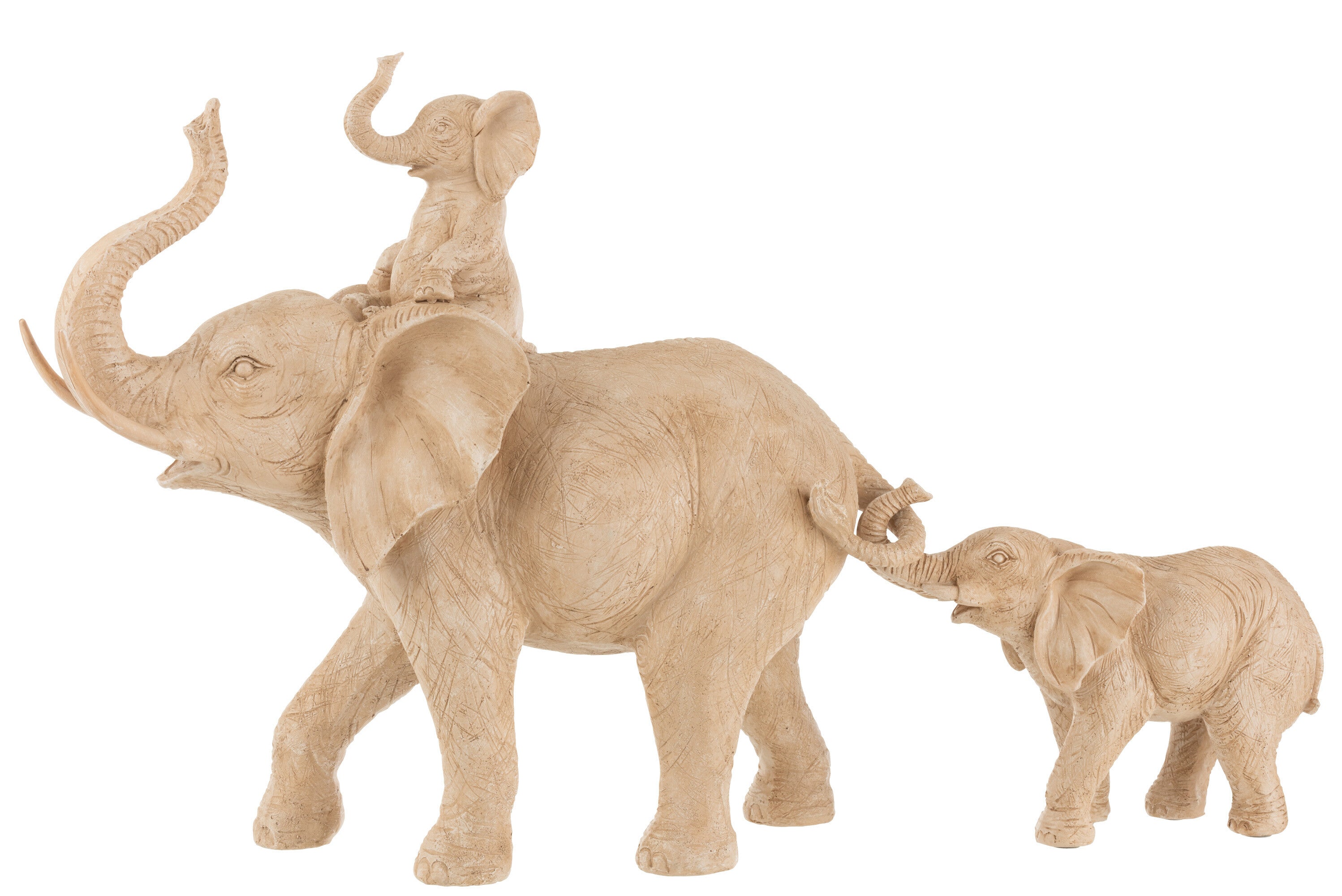 J-Line Olifant Met Kind Op Rug Poly Beige