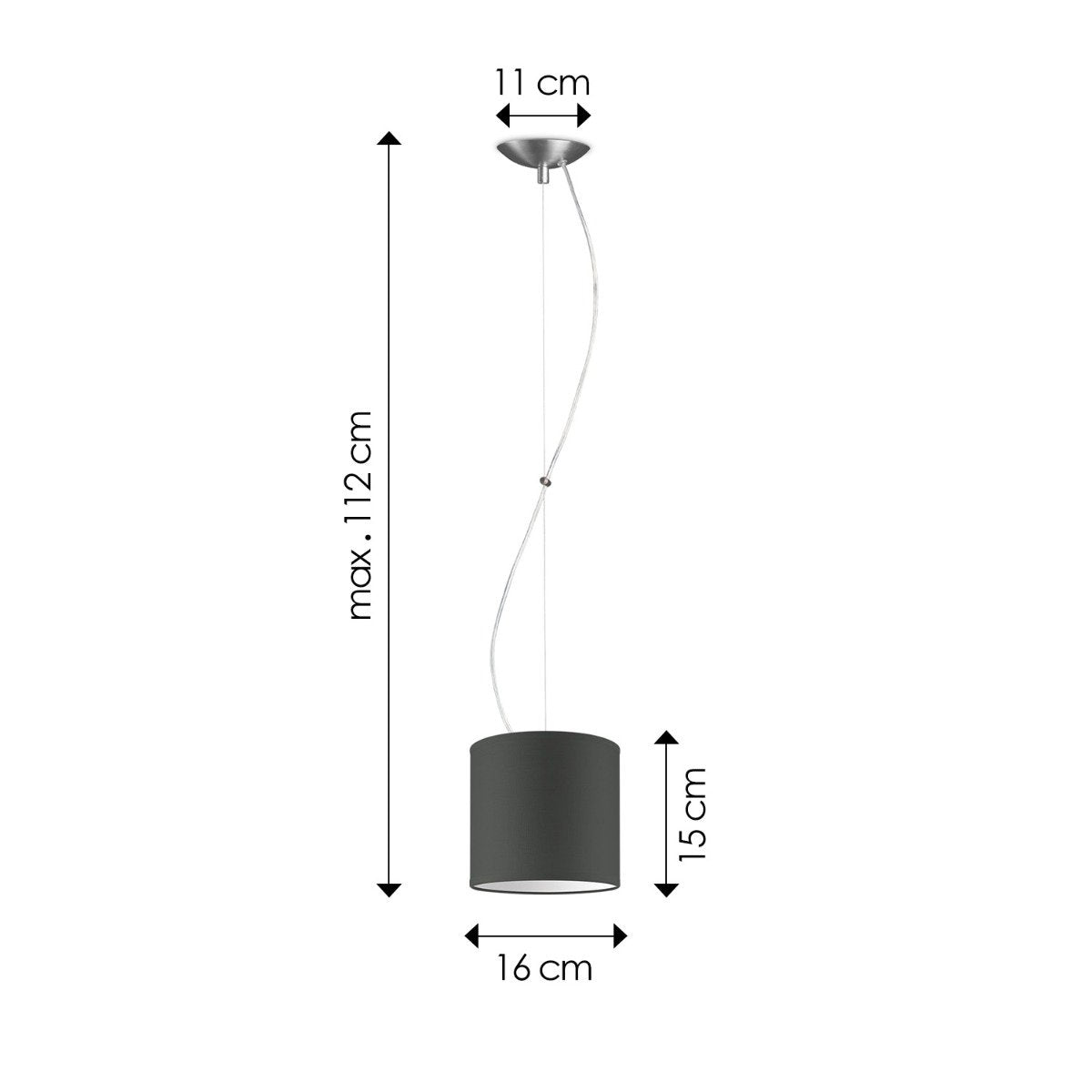 hanglamp Deluxe met lampenkap, E27, antraciet, 16cm