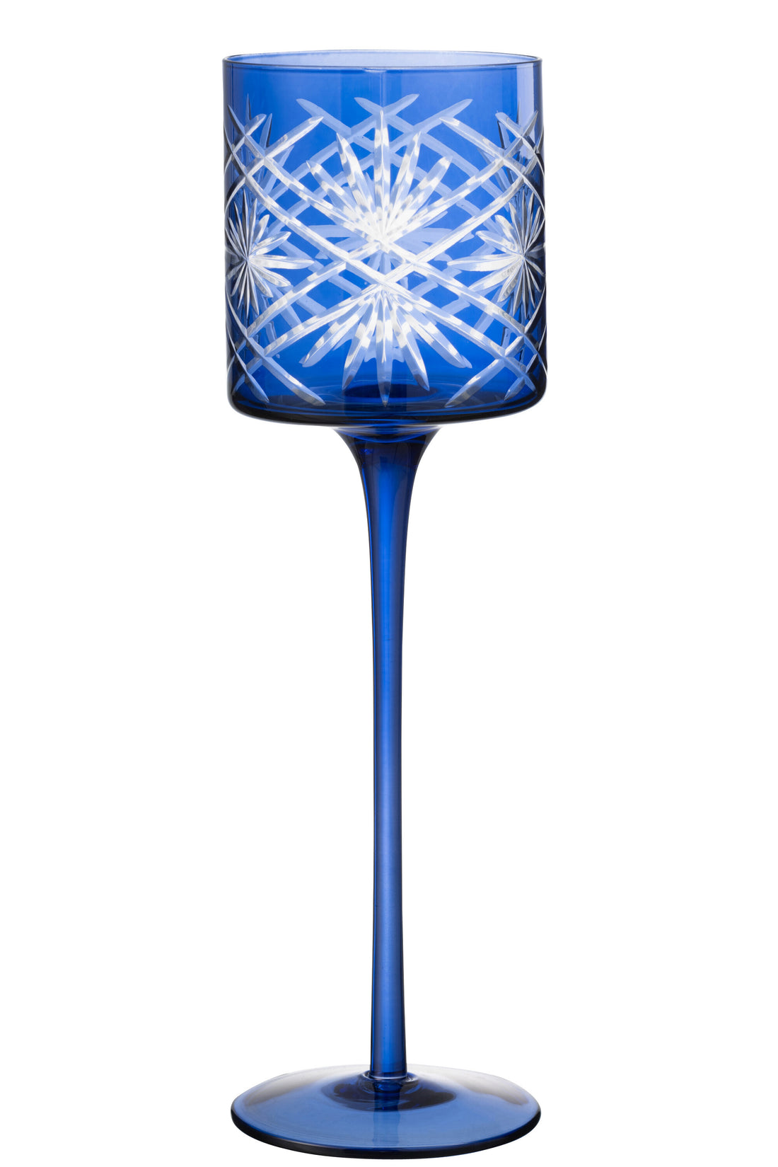 J-Line Theelichthouder Op Voet Santorini Glas Blauw groot