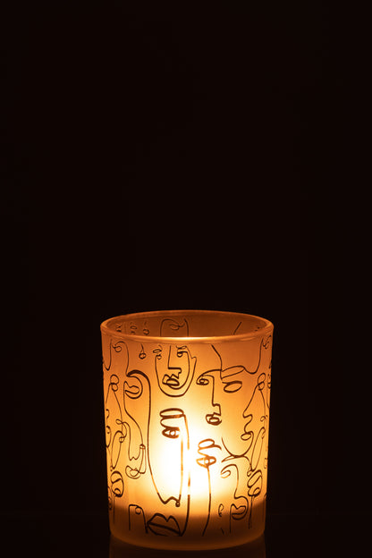 J-Line lantaarn Happy Faces glas beige medium