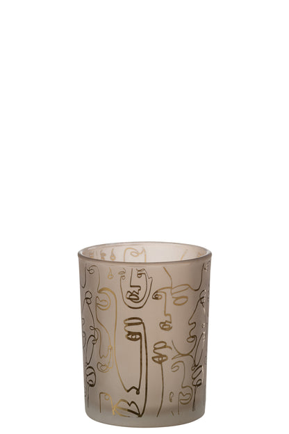 J-Line lantaarn Happy Faces glas beige medium