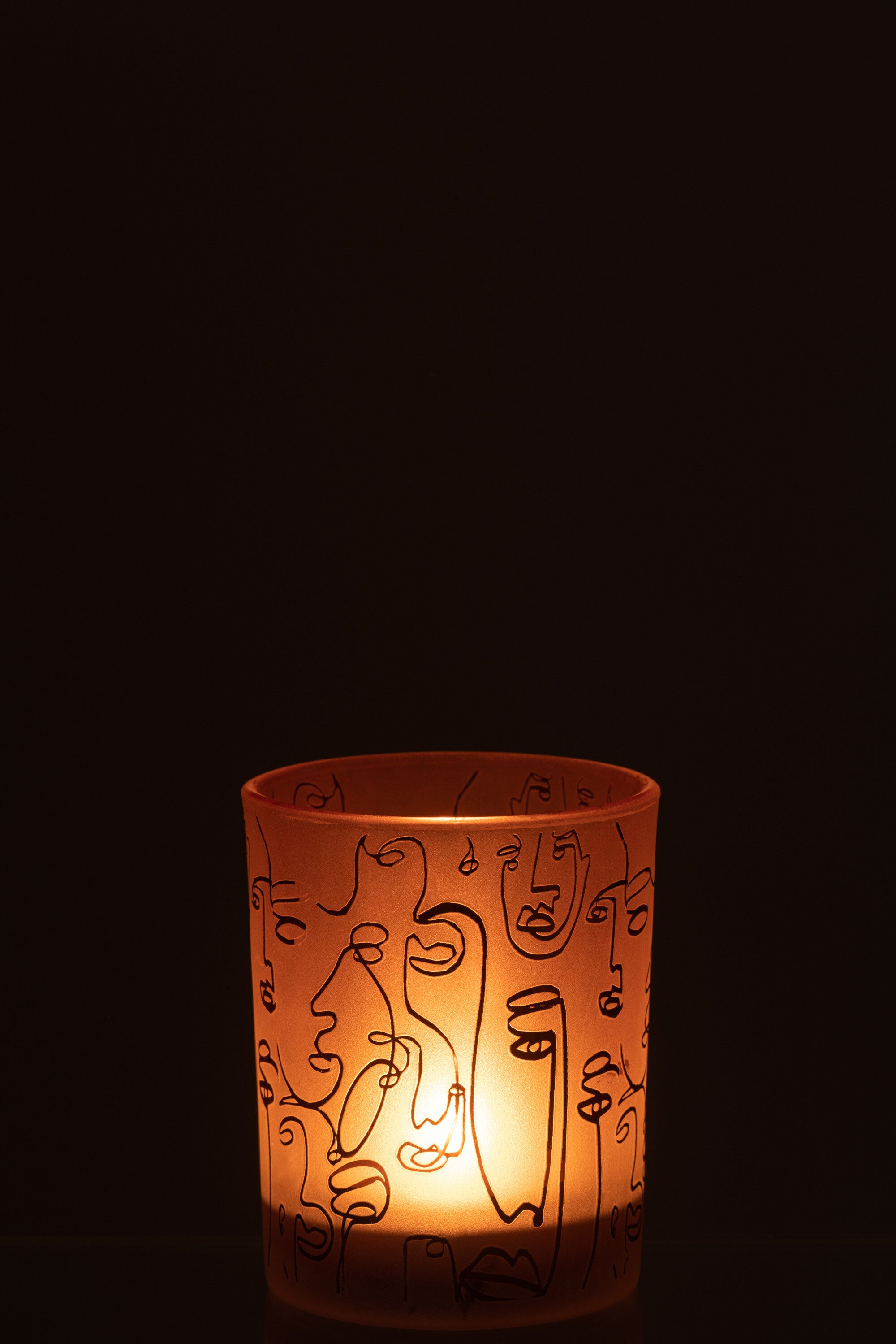 J-Line lantaarn Happy Faces glas terracotta medium