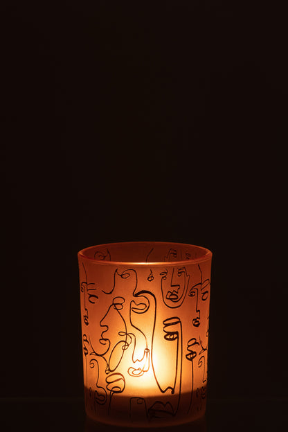 J-Line lantaarn Happy Faces glas terracotta medium