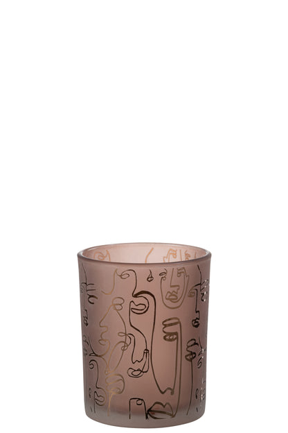 J-Line lantaarn Happy Faces glas terracotta medium