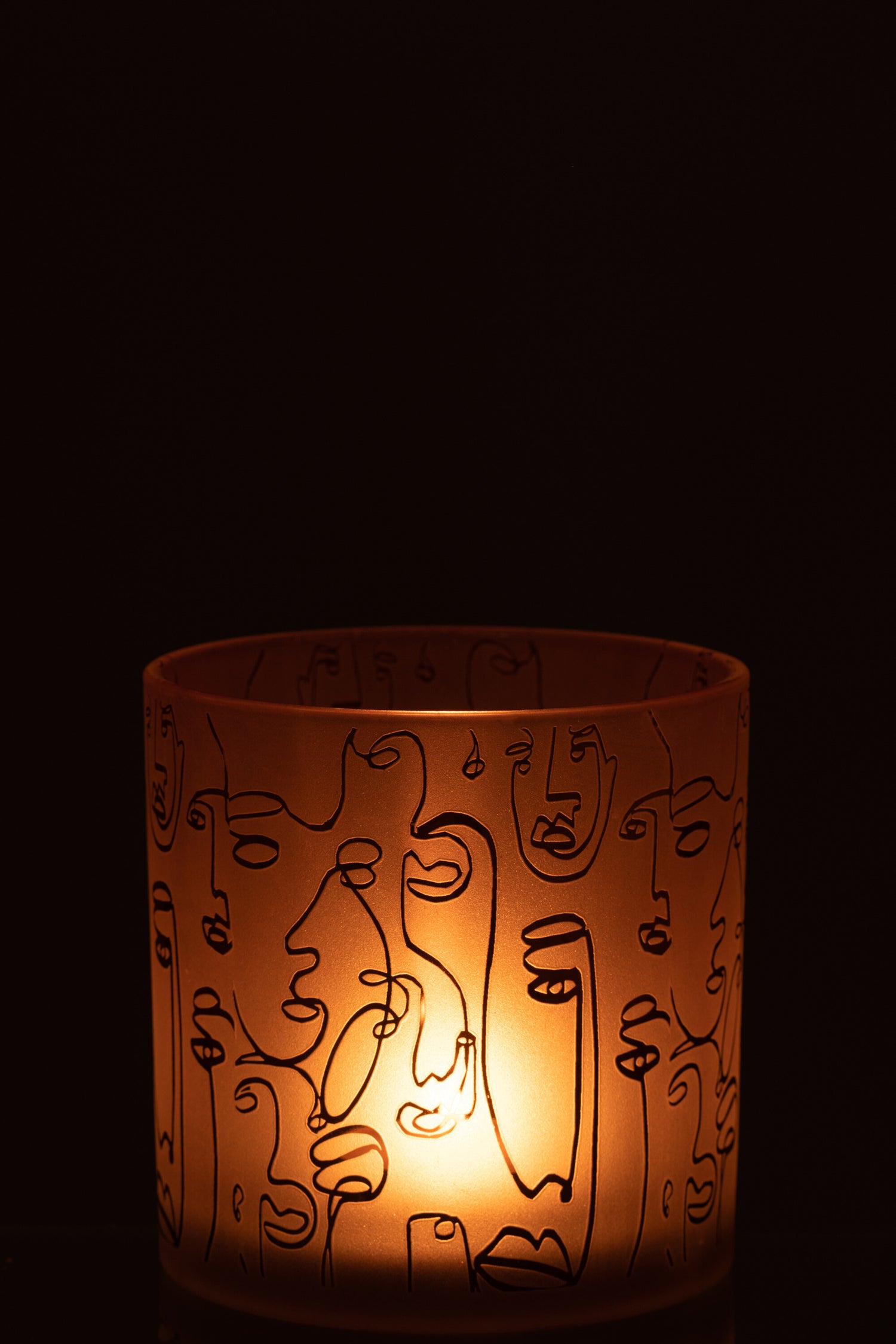 J-Line lantaarn Happy Faces glas terracotta groot