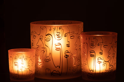 J-Line lantaarn Happy Faces glas terracotta groot