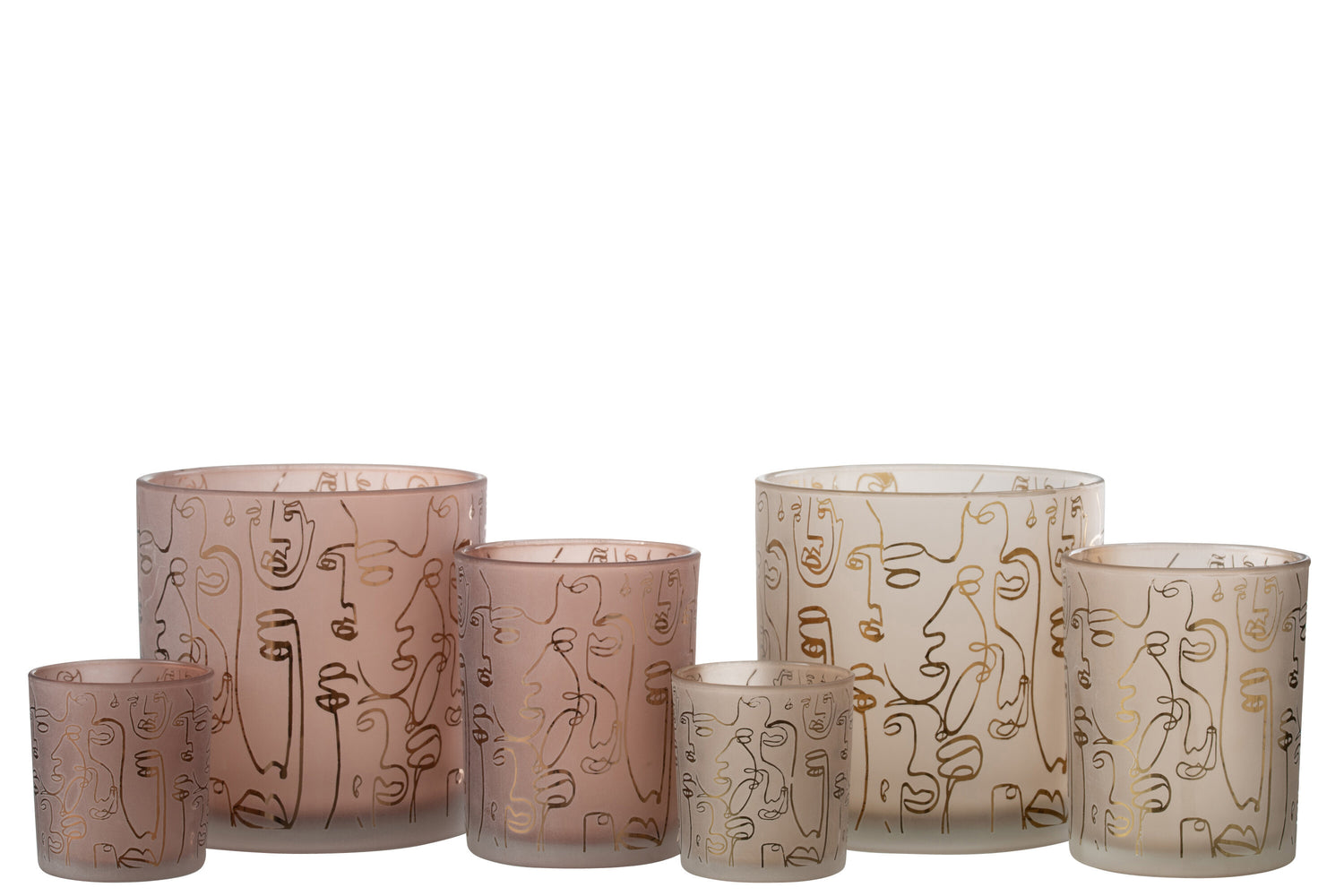 J-Line lantaarn Happy Faces glas terracotta groot