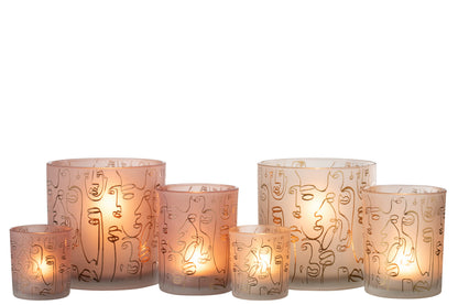 J-Line lantaarn Happy Faces glas terracotta groot