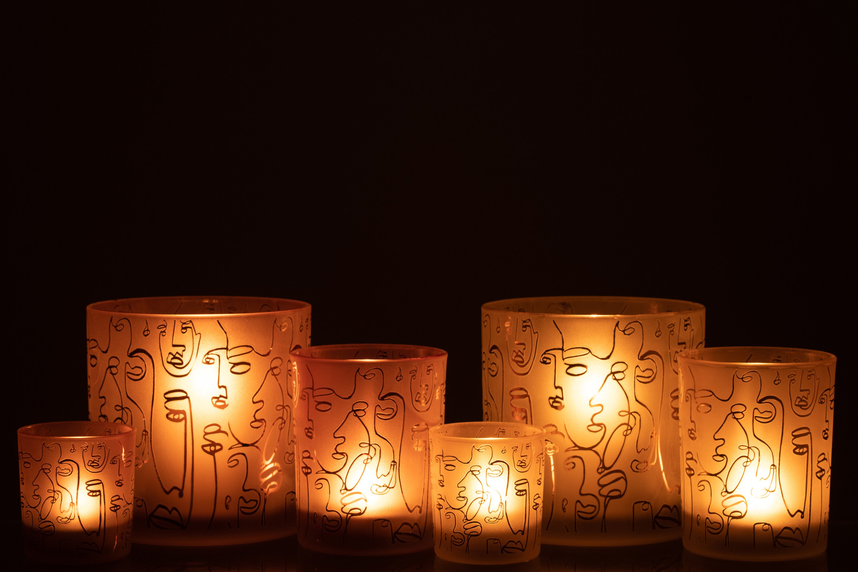 J-Line lantaarn Happy Faces glas terracotta groot