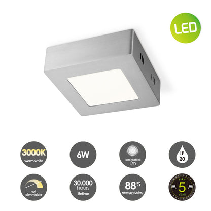 LED Plafondlamp Ska 12 - Geborsteld staal - Vierkant