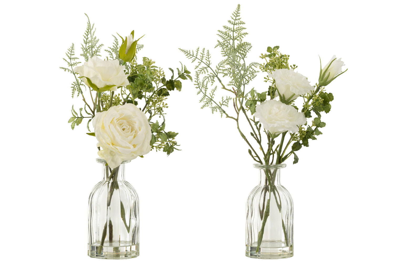 Boeket Rozen/Eustoma In Vaas+Kunstmatig Water Plastic Groen/Wit Groot Assortiment Van 2