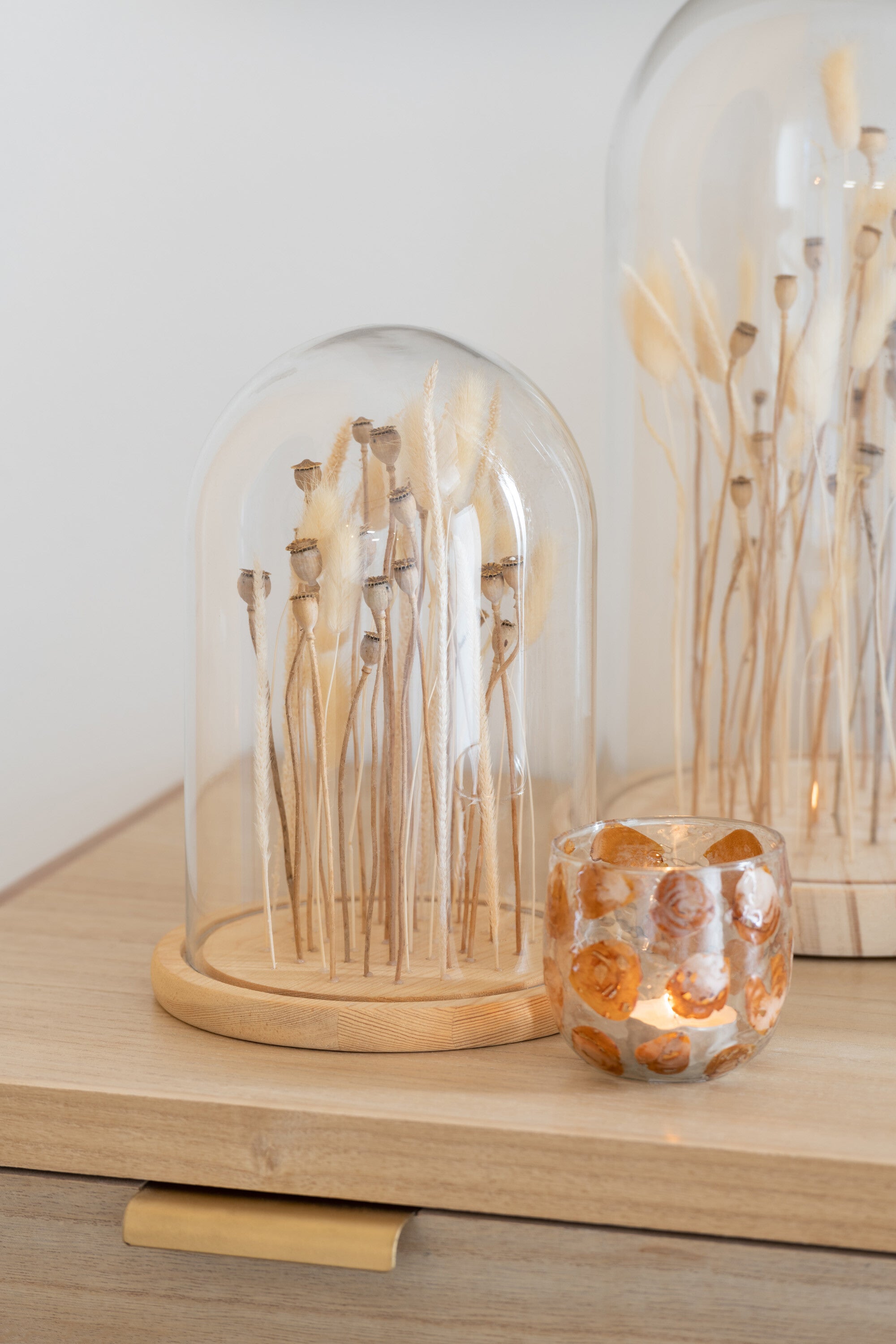 J-Line Stolp Droogbloemen Ecru/Bruin Glas Hout Groot