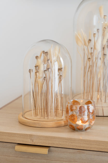 J-Line Stolp Droogbloemen Ecru/Bruin Glas Hout Groot