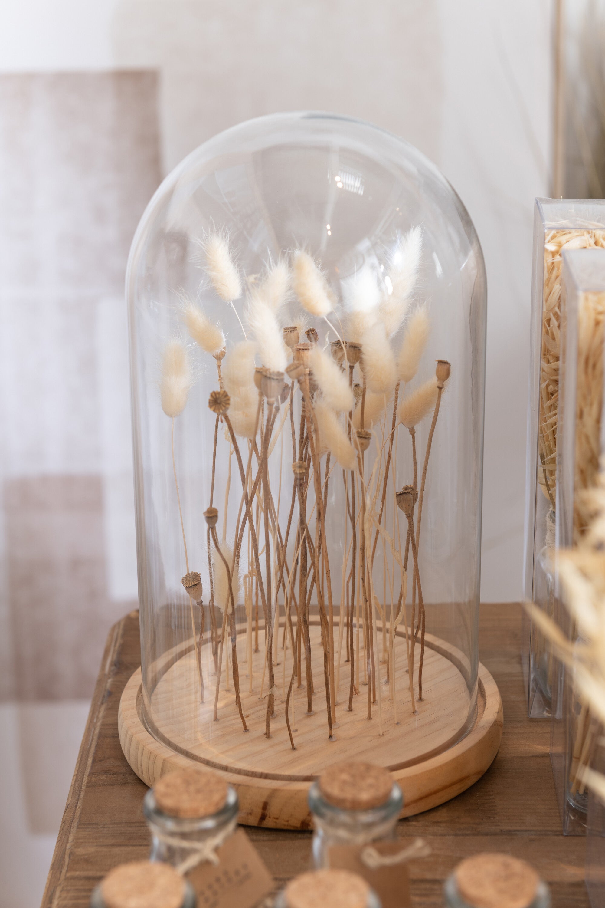J-Line Stolp Droogbloemen Ecru/Bruin Glas Hout Groot
