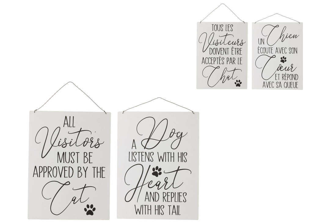 Placard Teksten Engels Hond Kat Metaal Wit/Zwart Assortiment Van 2