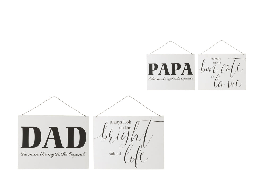 Placard Teksten Engels Leven Papa Metaal Wit/Zwart Assortiment Van 2