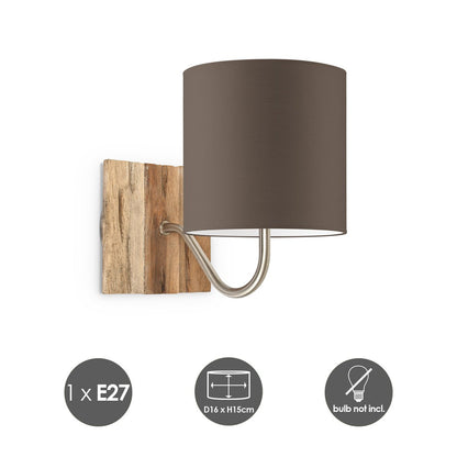 Wandlamp - Drift E27 Lampenkap taupe 16cm