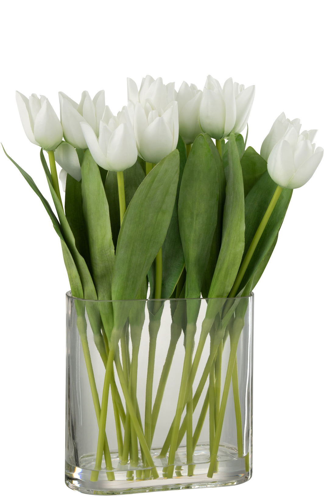 J-Line Tulpen In Vaas Ovaal Plastiek Glas Wit