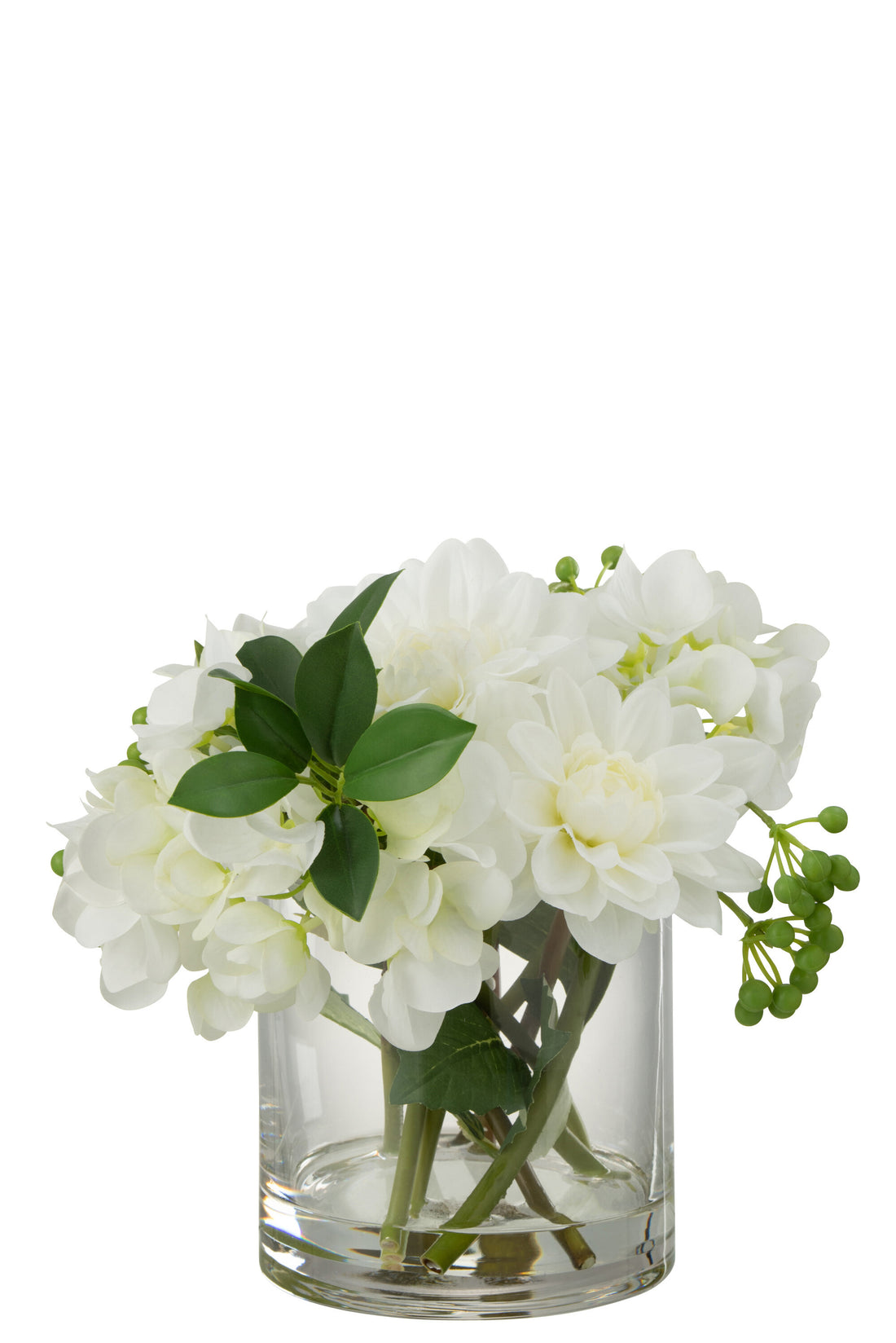 J-Line Dahlia Hortensia In Vaas Plastiek Glas Wit