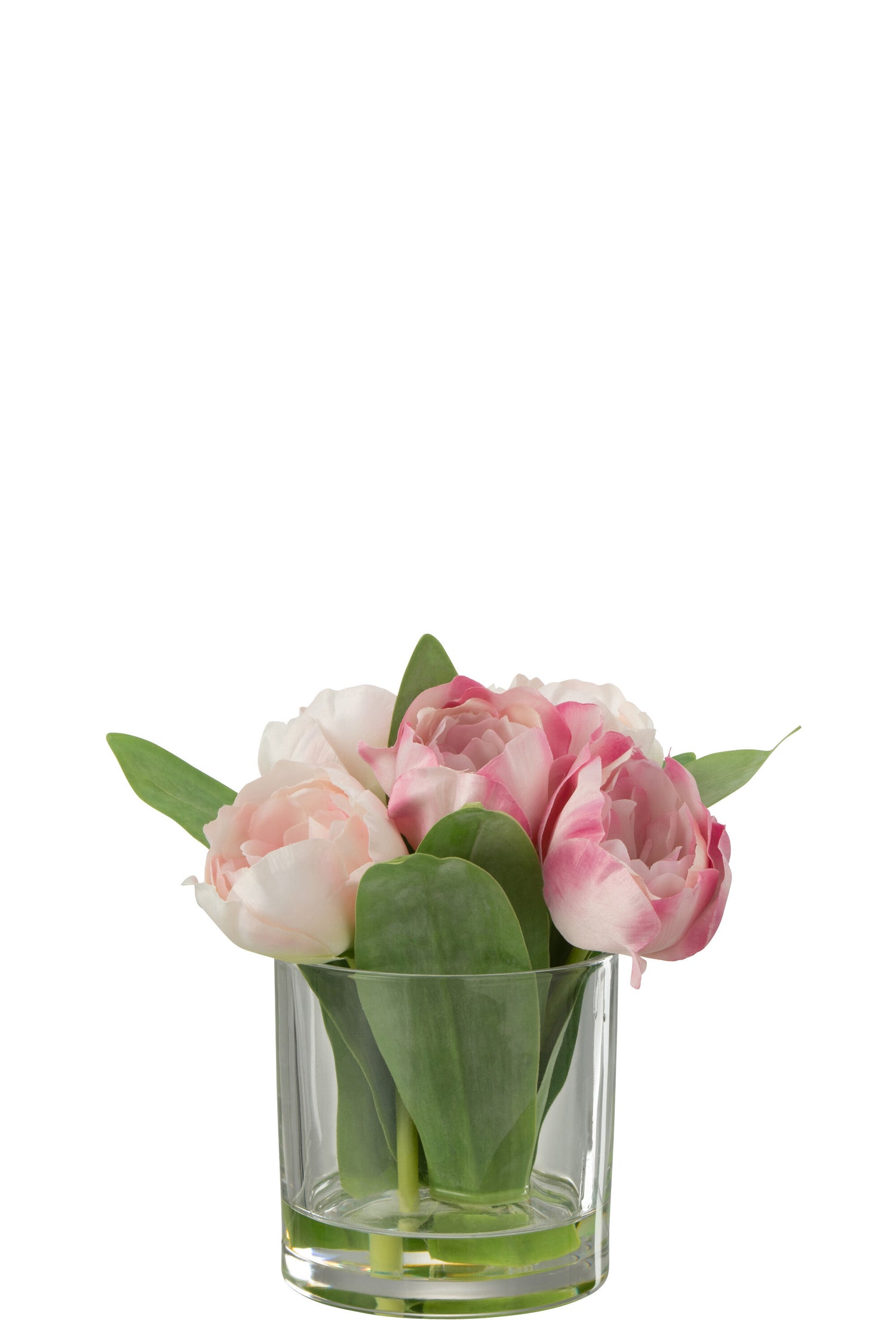 J-Line Tulpen In Vaas Rond Plastiek Glas Roze Small