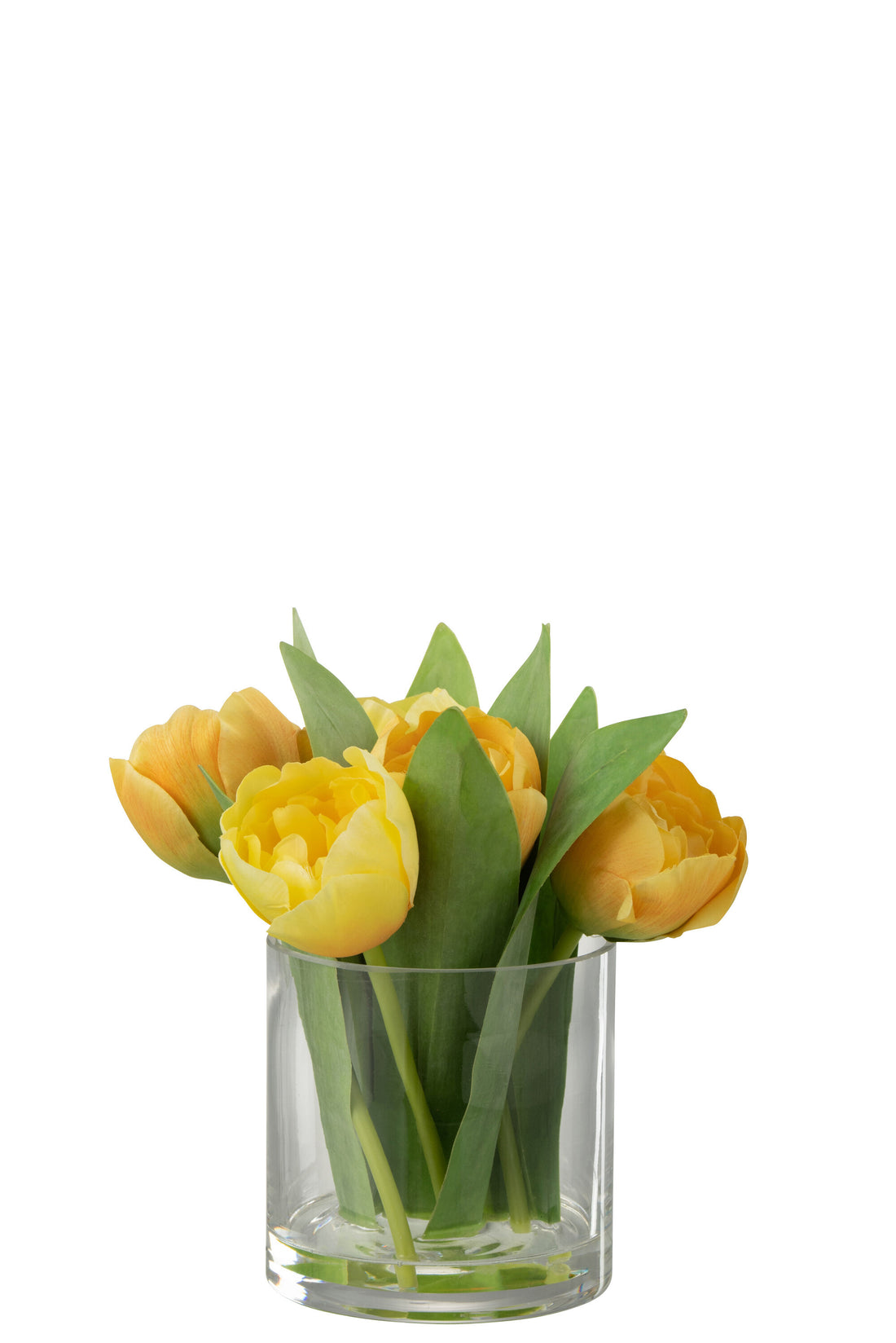 J-Line Tulpen In Vaas Rond Plastiek Glas Geel Small